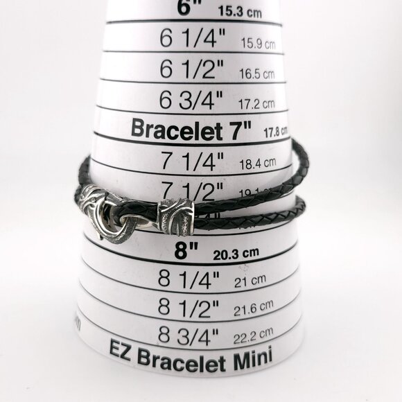 David Yurman Sterling Silver Armory Black Two Row Leather 8.5' Inch Bracelet - Picture 3 of 11